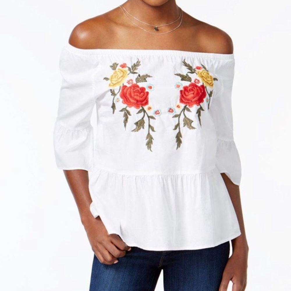 NWT Off the Shoulder Embroidered Top